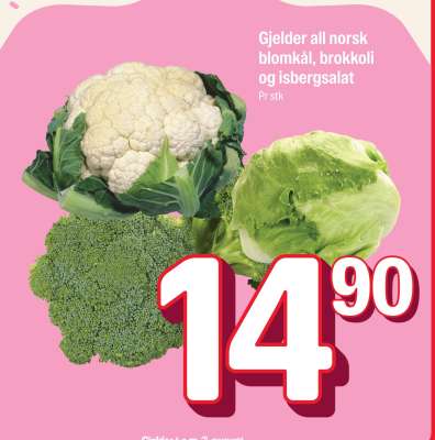 Gjelder all norsk blomkål, brokkoli og isbergsalat
